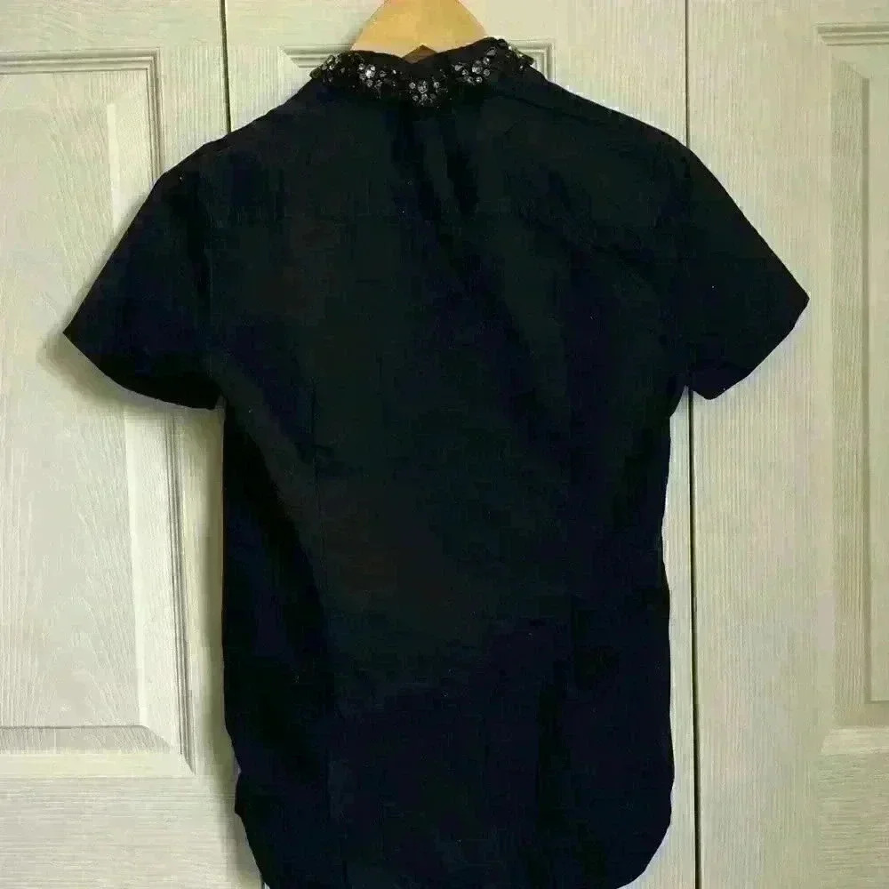 J. Crew Jeweled Collar Short Sleeve Button Shirt - Size 0 - Picture 2 of 8